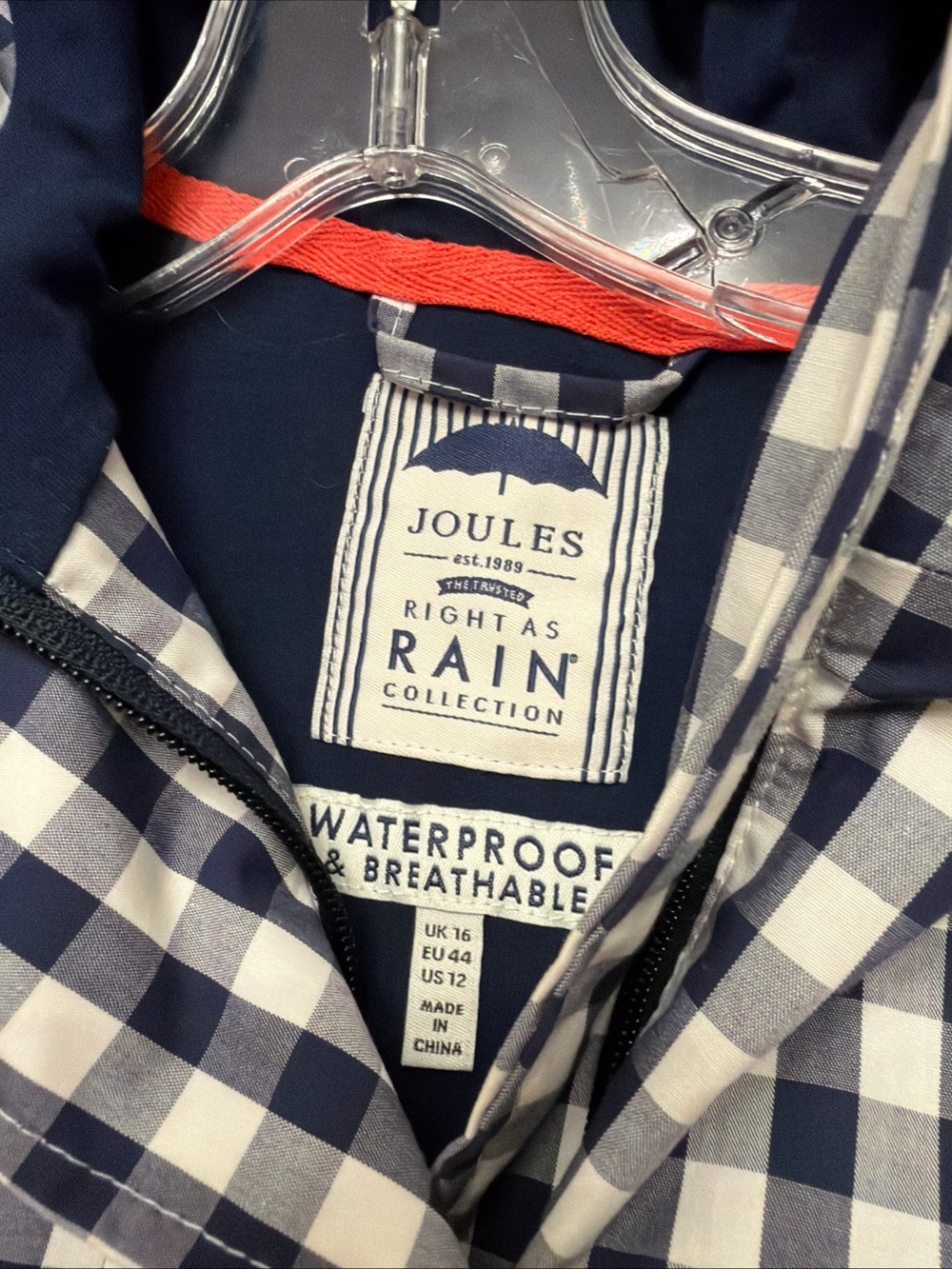 Joules Right As Rain Gingham Waterproof Rain Jacket US 12 - Picture 3 of 4